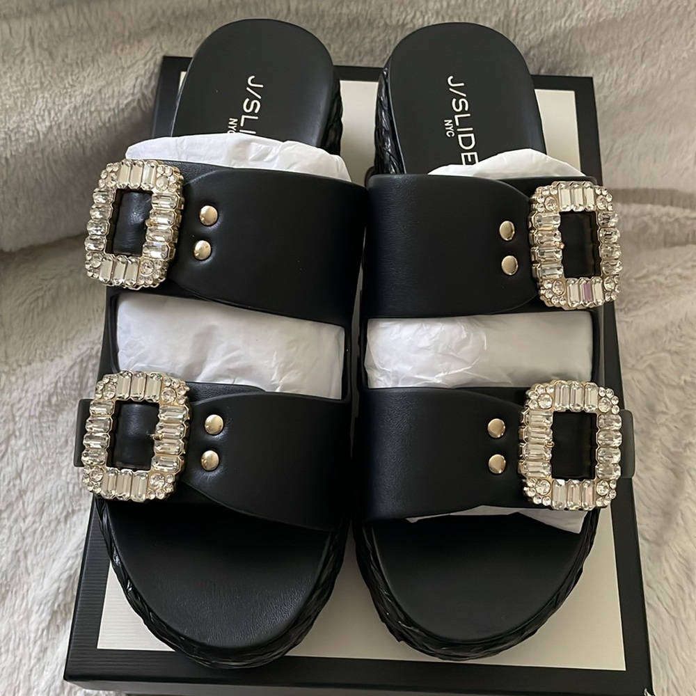 NWT J/SLIDES J/SLIDES QUINLEY Black Leather Sandal - Picture 8 of 16